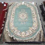 Aubusson 3.6ft x 5.6ft oval Green/Ivory v1004