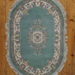 Aubusson 3.6ft x 5.6ft oval Green/Ivory v1004