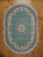 Aubusson 3.6ft x 5.6ft oval Green/Ivory v1004