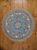 Aubusson 4ft circle Blue/Ivory c510a